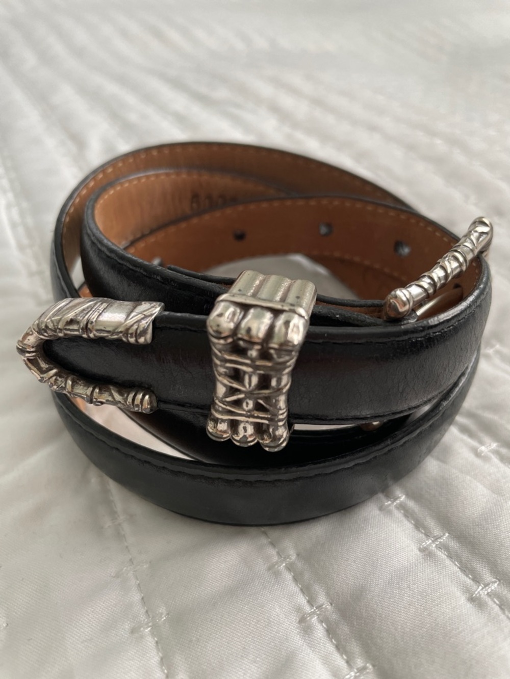Talbots Black Leather Women's Belt Silver Decorative Buckles 1/2 inch Size S